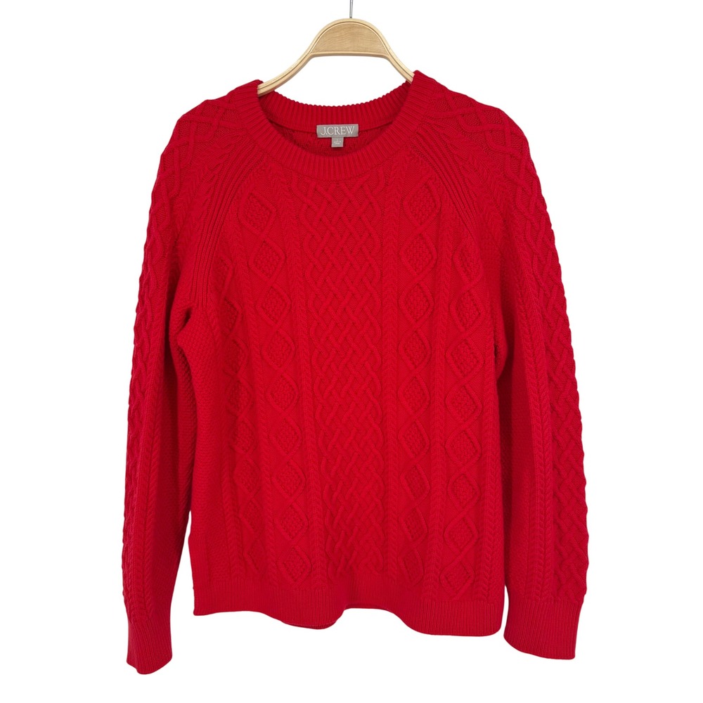 J.Crew Cable Knit Sweater Mens L Red Excellent Cotton Crewneck BM302